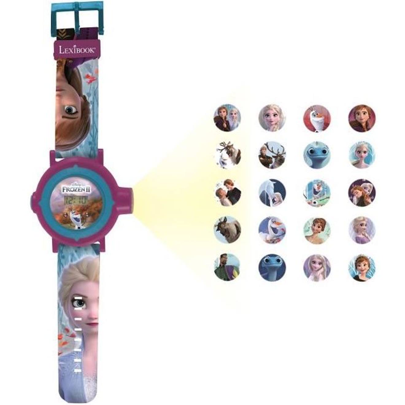 Montre digitale avec projection de 20 images design Reine des Neiges bleu