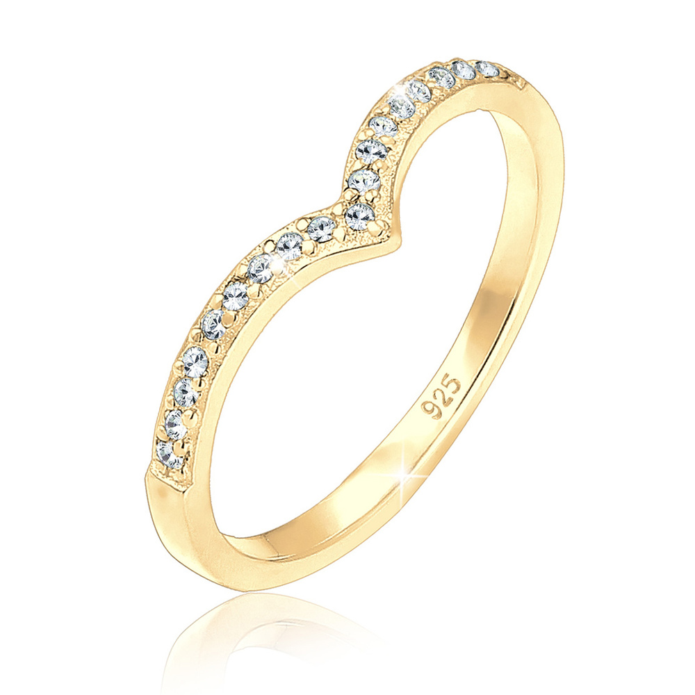 Elli Elli Bague Forme V Géométrique Cristaux  925 Argent Bague