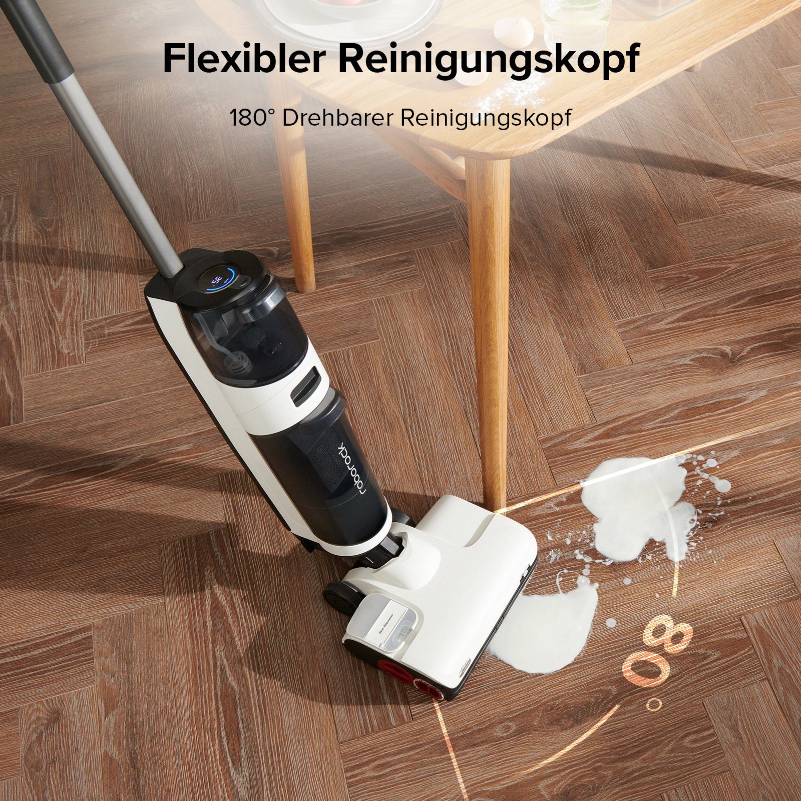 Roborock Nass-Trocken-Akkusauger Dyad Pro, 260 W, 17000pa, Automatische Trocknung & Selbstreinigend Wischsauger mit APP-Steuerung, Doppelbürste, Doppelte Wassertanks für Harte Böden