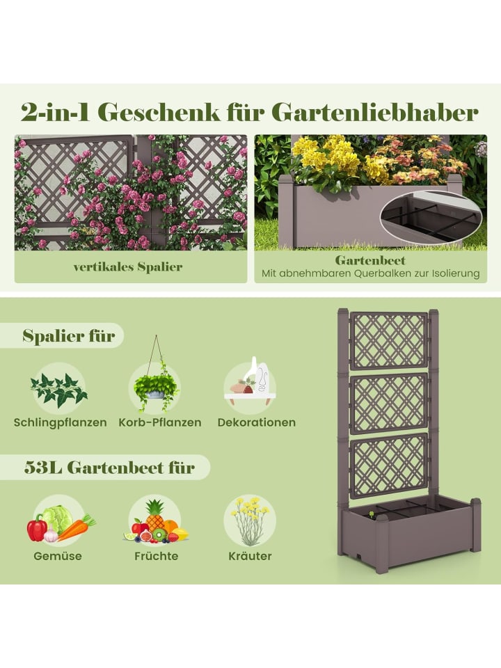 COSTWAY Hochbeet mit Rankgitter 76x45x150cm in Braun günstig kaufen onesize