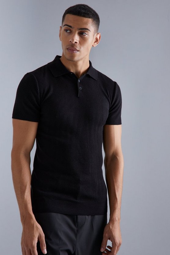 Kurzärmliges geripptes Muscle-Poloshirt