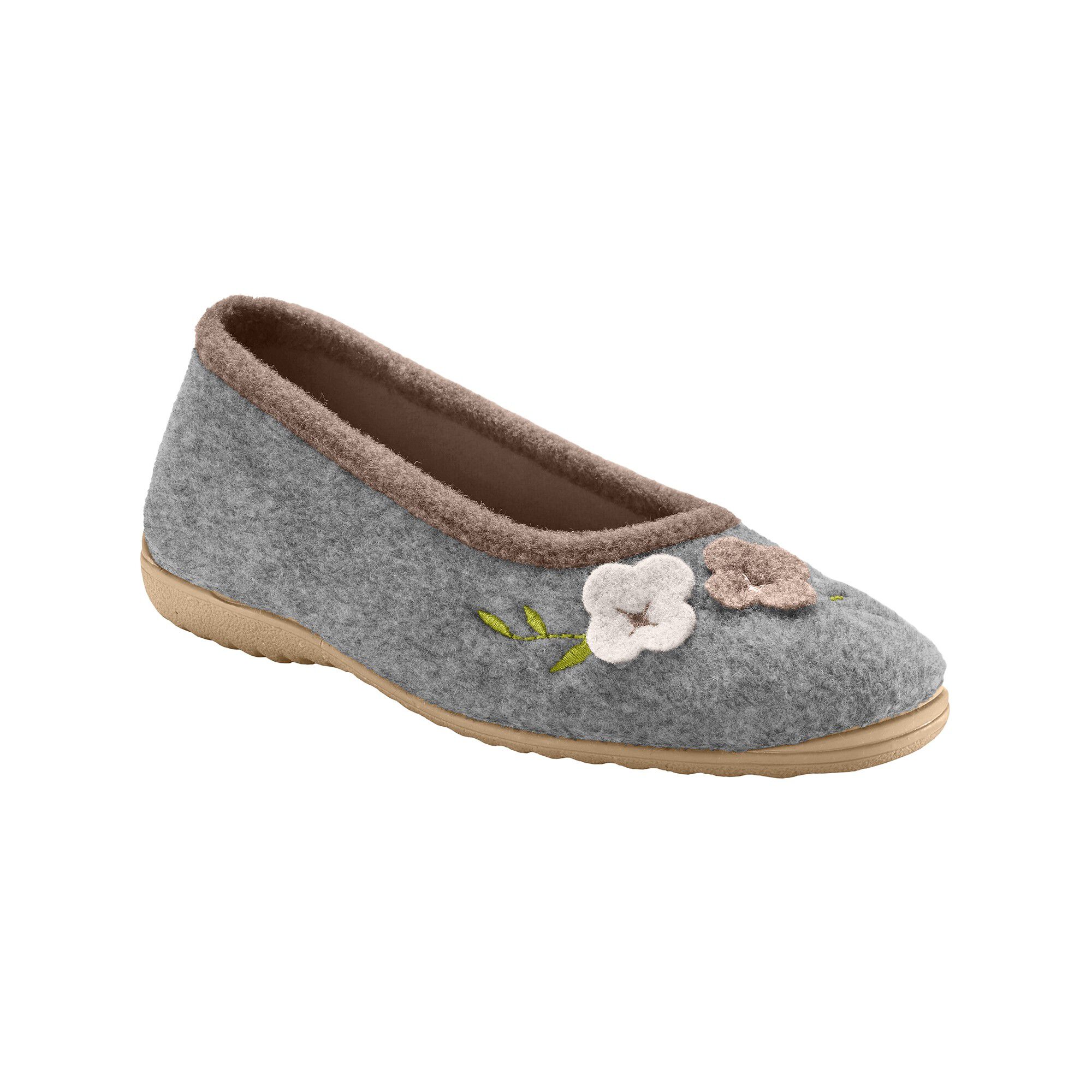 Chaussons ballerines feutrine avec fleur appliquée