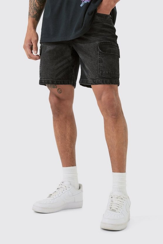 Schwarze Slim Cargo Jeansshorts