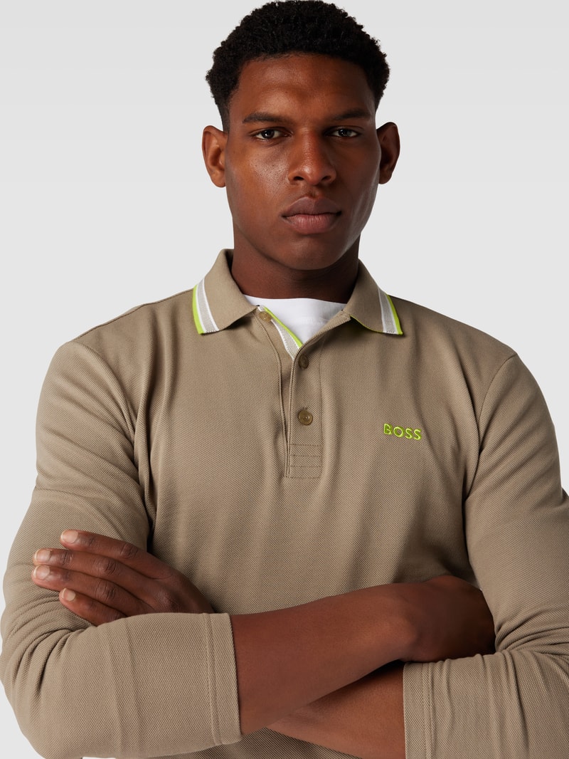 Poloshirt mit Kontraststreifen Modell 'Plisy' in khaki
