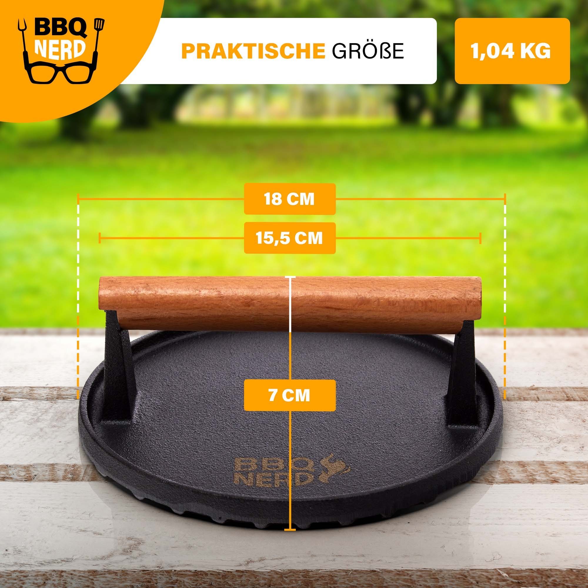 BBQ Nerd Burgerpresse, Fleischbeschwerer Burgereisen Grillpresse Grillgewicht