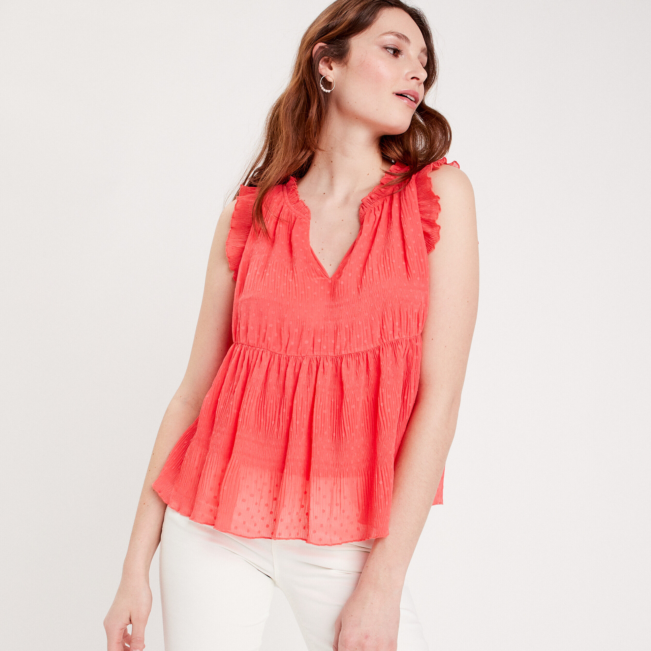 Blouse sans manches rouge corail femme | Cache Cache
