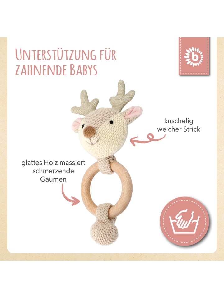 Bieco Spielwaren Greifling Rassel Holz Natur und Baumwolle Reh  - ab Geburt in Beige günstig kaufen onesize