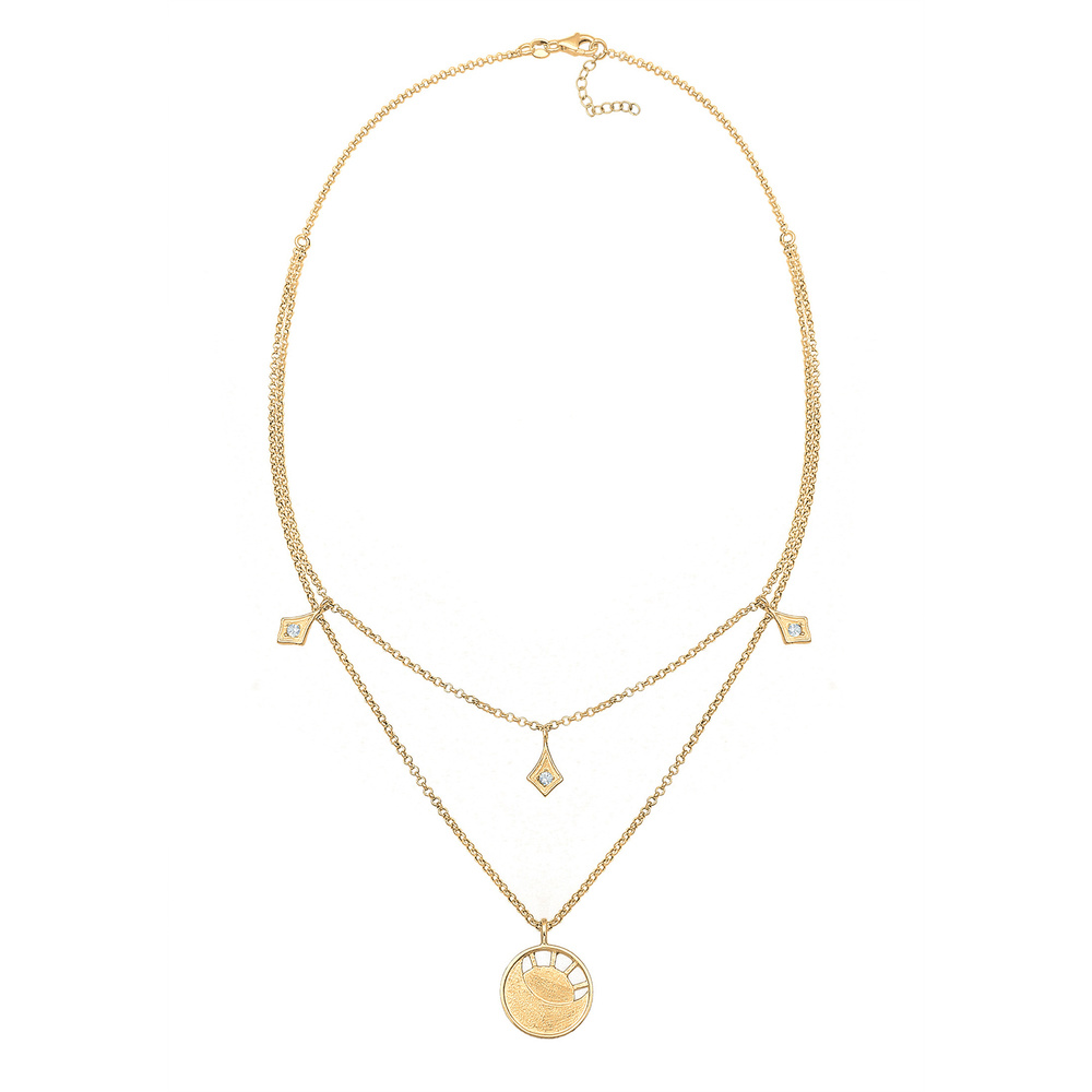 Elli Elli Collier Femme Pendentifs Soleil Lune Astro avec Cristal  - (925/1000) Argent collier