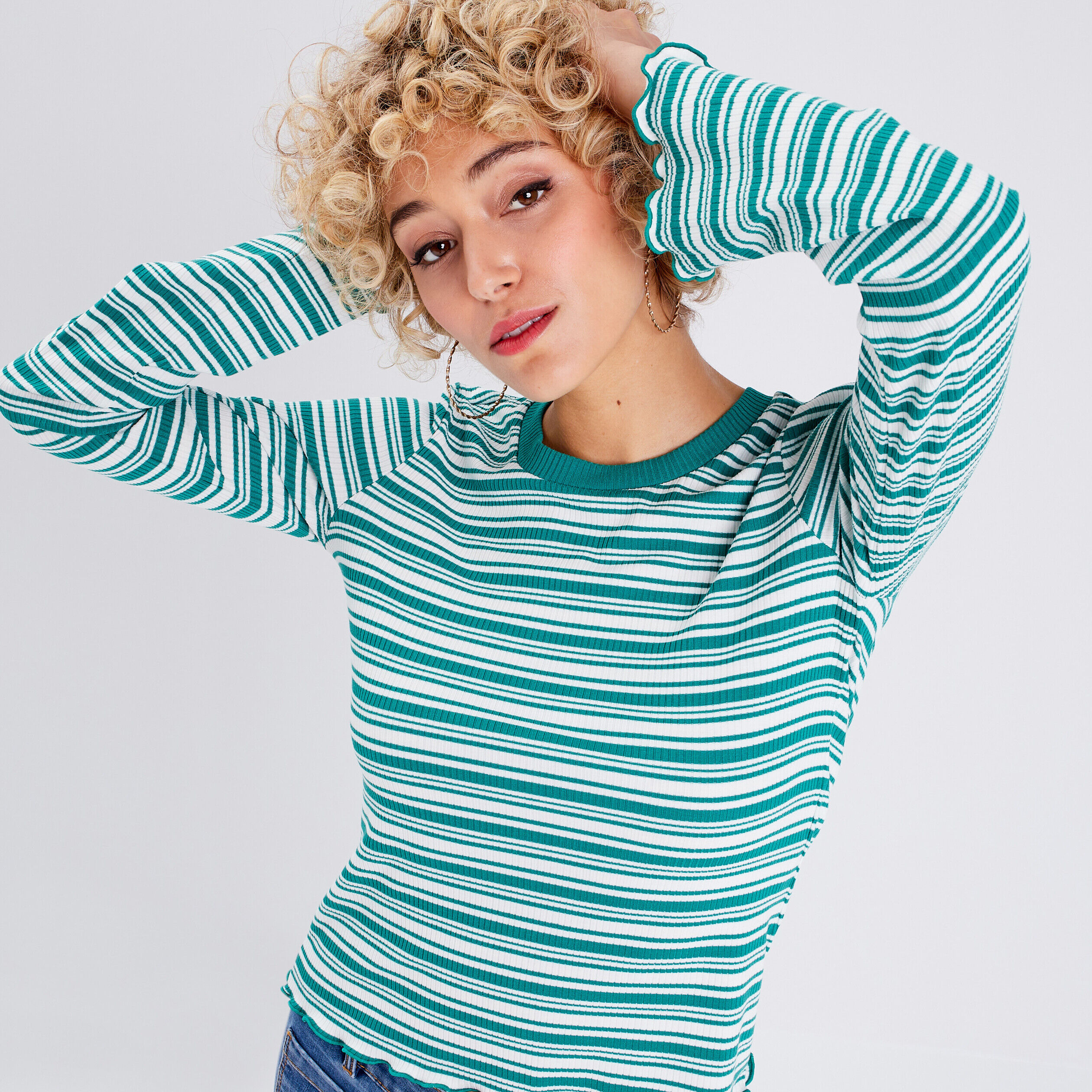 T-shirt manches longues vert femme | Cache Cache