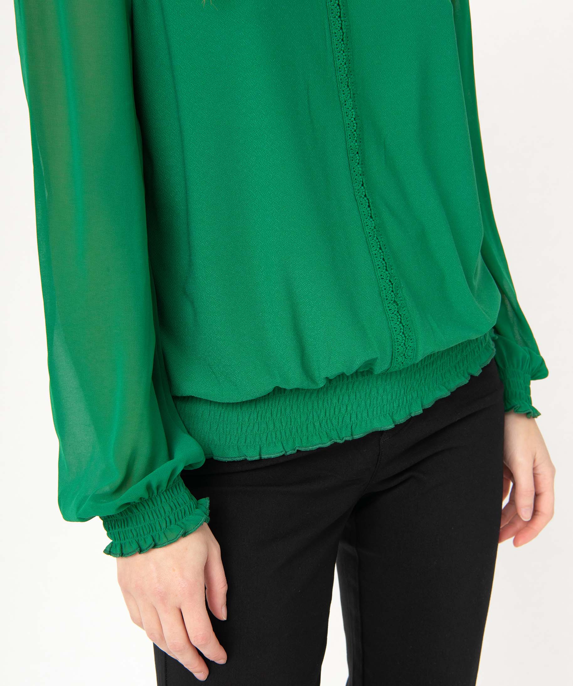 Tee-shirt femme à manches longues avec manches en voile vert | GEMO