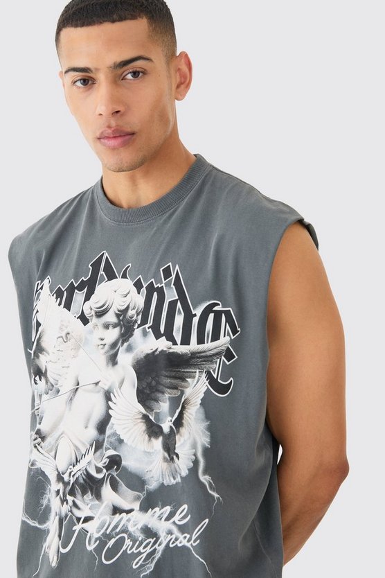 Kastiges Oversize Tanktop mit Renaissance Worldwide Print