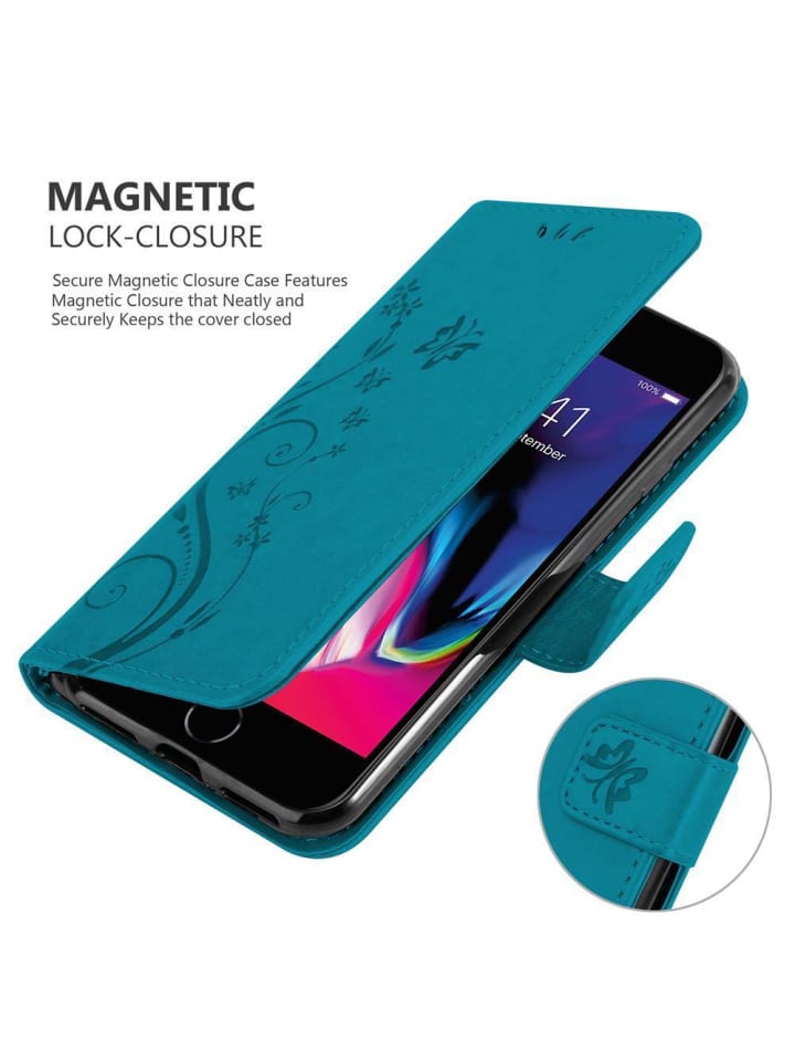cadorabo Hülle für Apple iPhone 7 / 7S / 8 / SE 2020 Blumen Design in FLORAL BLAU günstig kaufen onesize