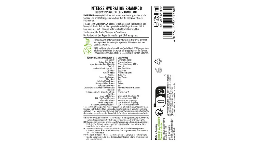 SANTE INTENSE HYDRATION Shampoo 250 ml