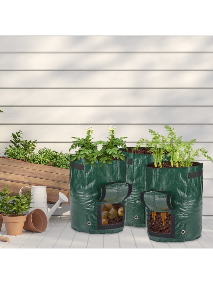 relaxdays 3x Kartoffel-Pflanzsack in Dunkelgrün günstig kaufen onesize