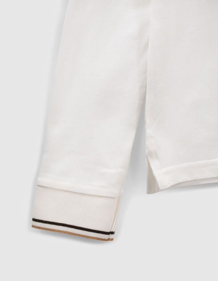 Polo blanc cassé à bords-côtes rayés garçon