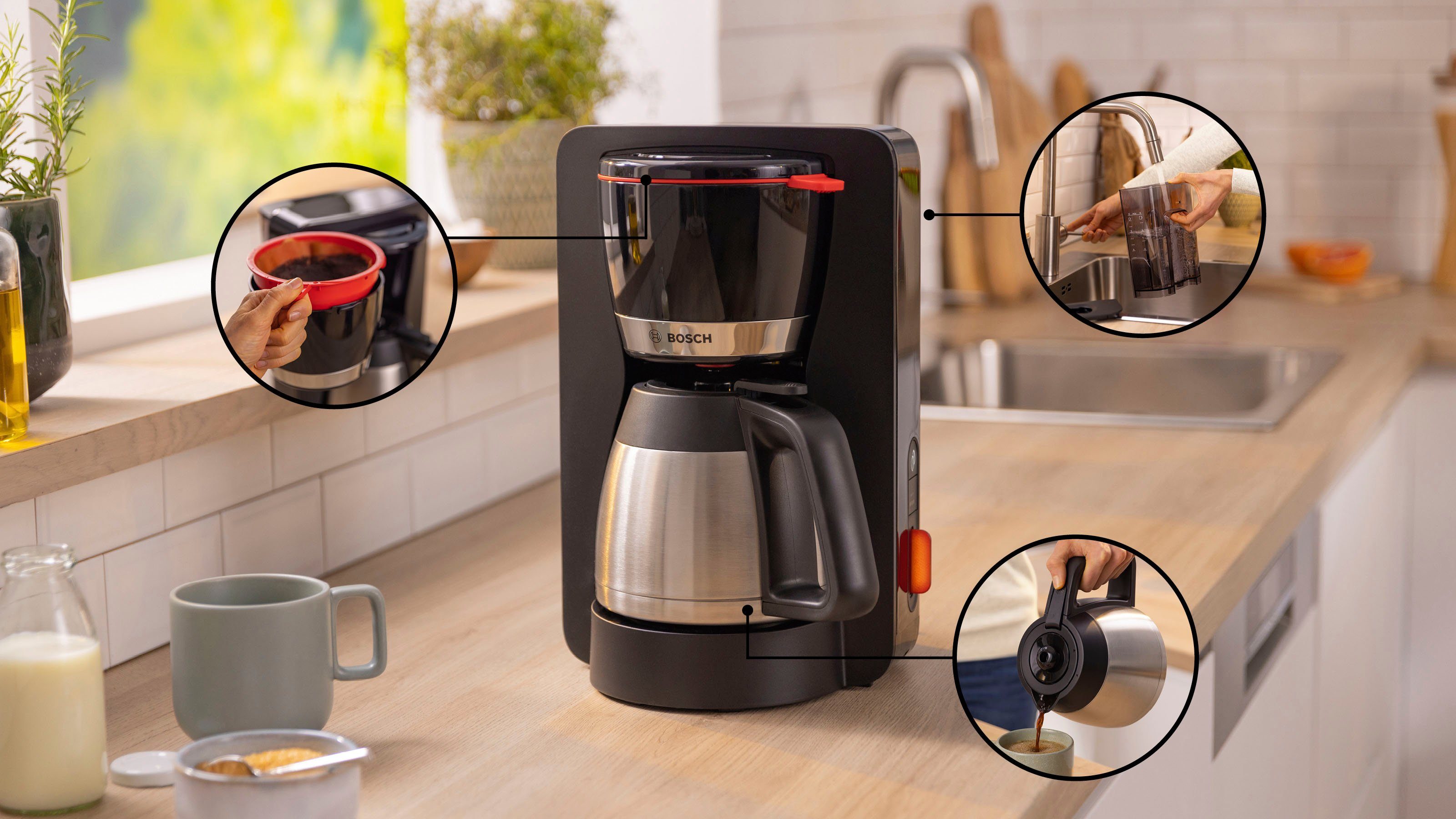 BOSCH Filterkaffeemaschine MyMoment TKA6M273, 1,1l Kaffeekanne, Papierfilter 1x4, für 8-12 Tassen, Aroma intense, Entkalkungsprogramm,Thermokanne,1200 W