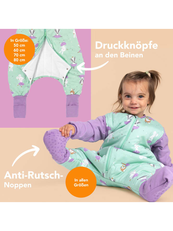 Schlummersack Schlafsack mit Füßen und umklappbaren Bündchen, 2.5 TOG in Mint-Lila günstig kaufen