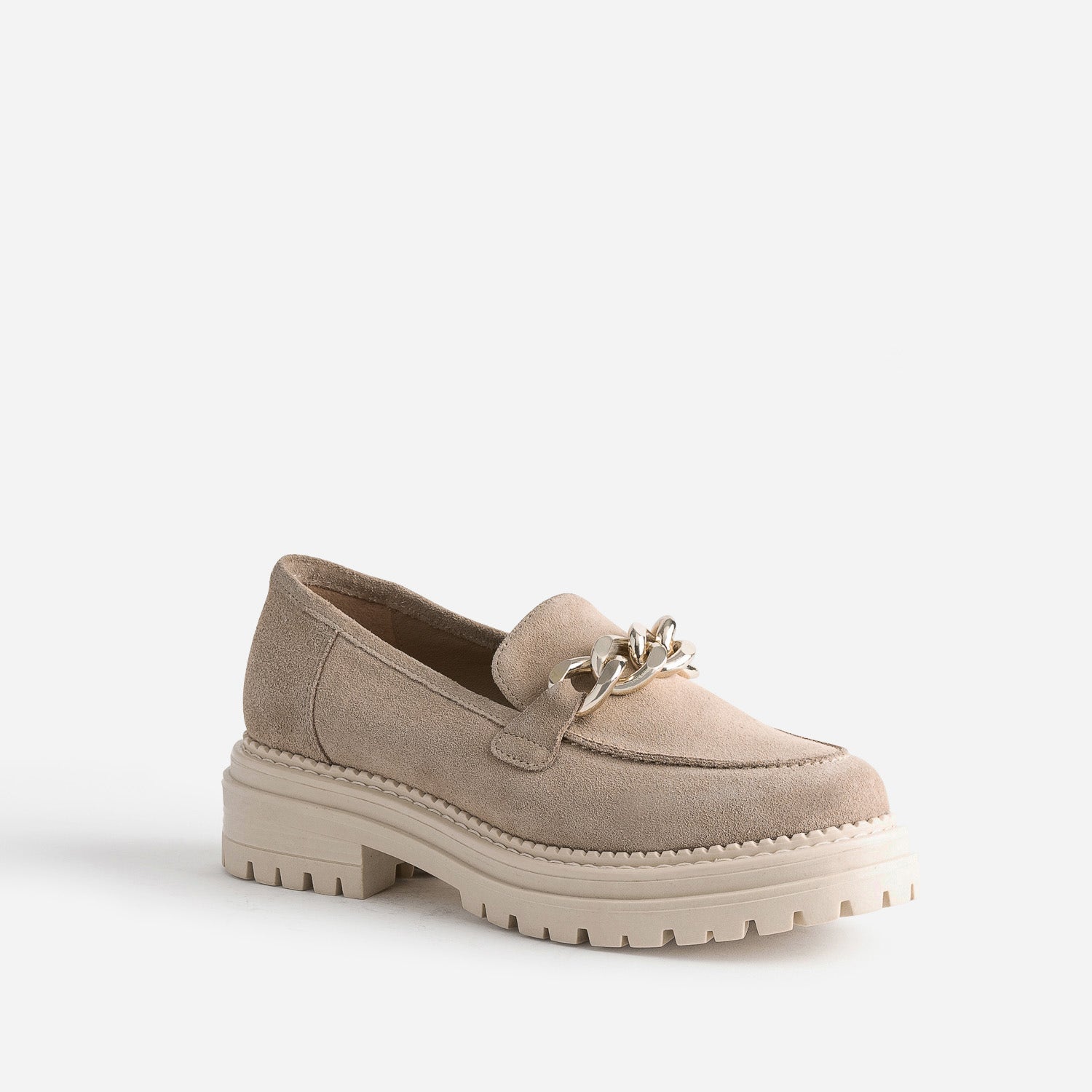 Mocassin TEXTO beige cuir velours semelle crantée
