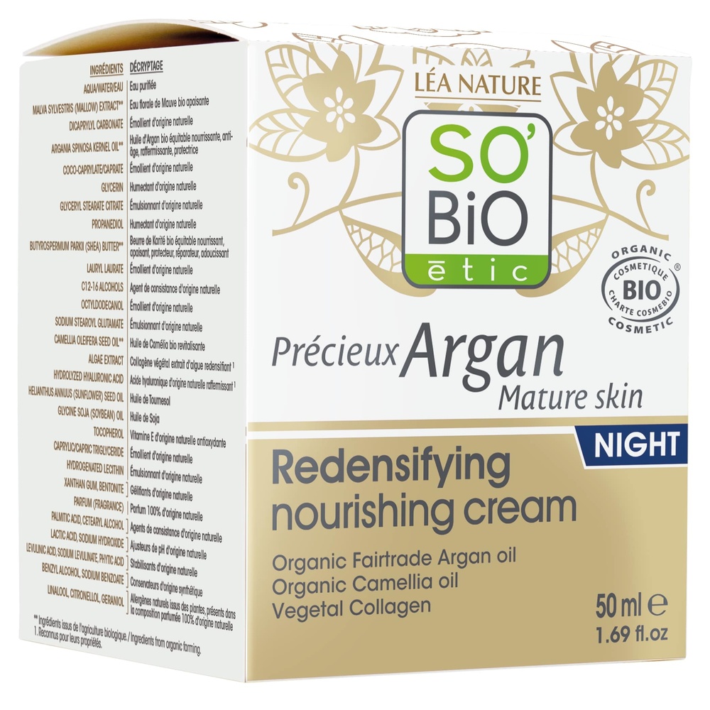 LÉA NATURE SO BiO étic Crème nutritive redensifiante nuit, Précieux Argan Peaux Matures Crème nutritive