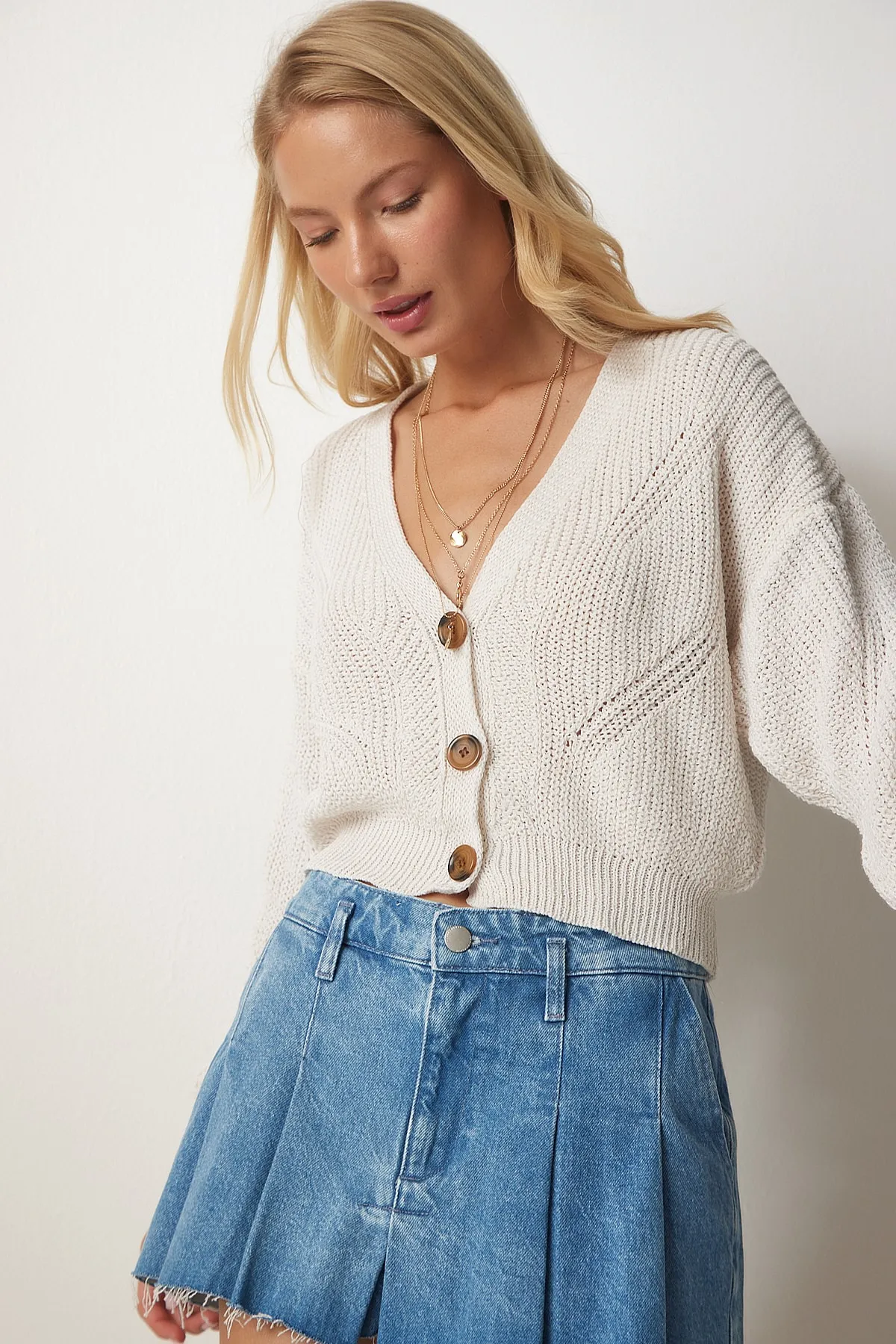 Happiness İstanbul  Strickjacke - Beige - Relaxed Fit