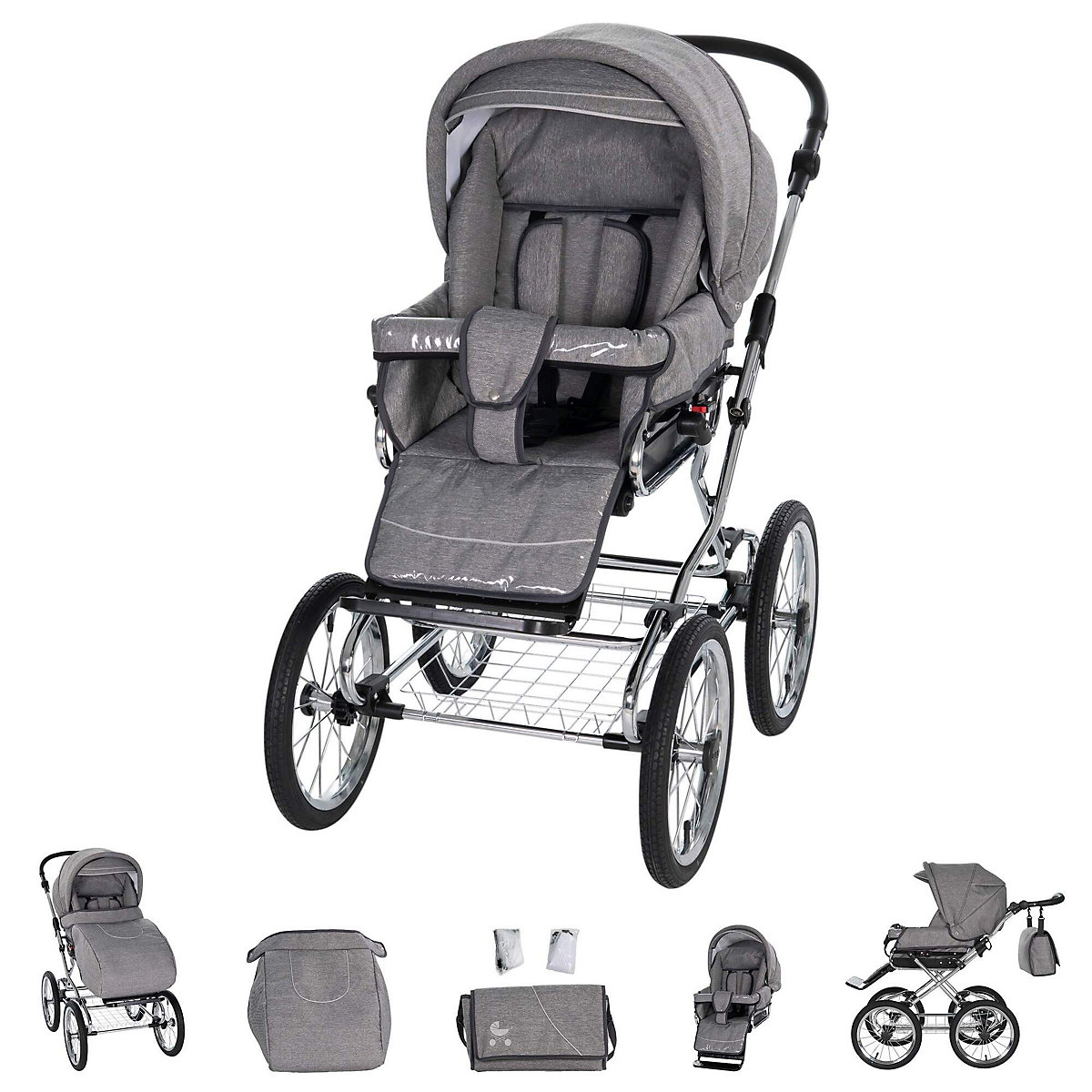 München | 3 in 1 Kombi Kinderwagen Komplettset | Nostalgie Kinderwagen Kombikinderwagen