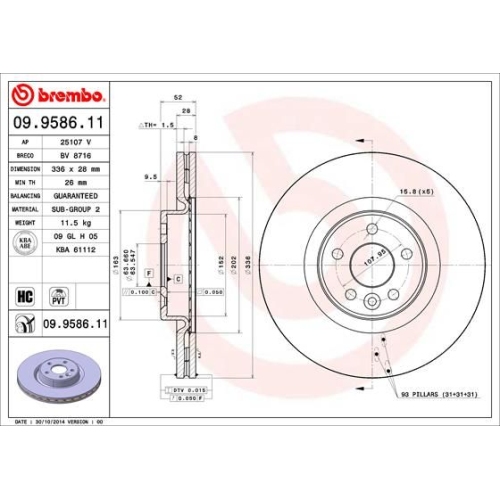 Bremsscheibe Brembo Vorderachse  1 Stück 09.9586.11 - ATU