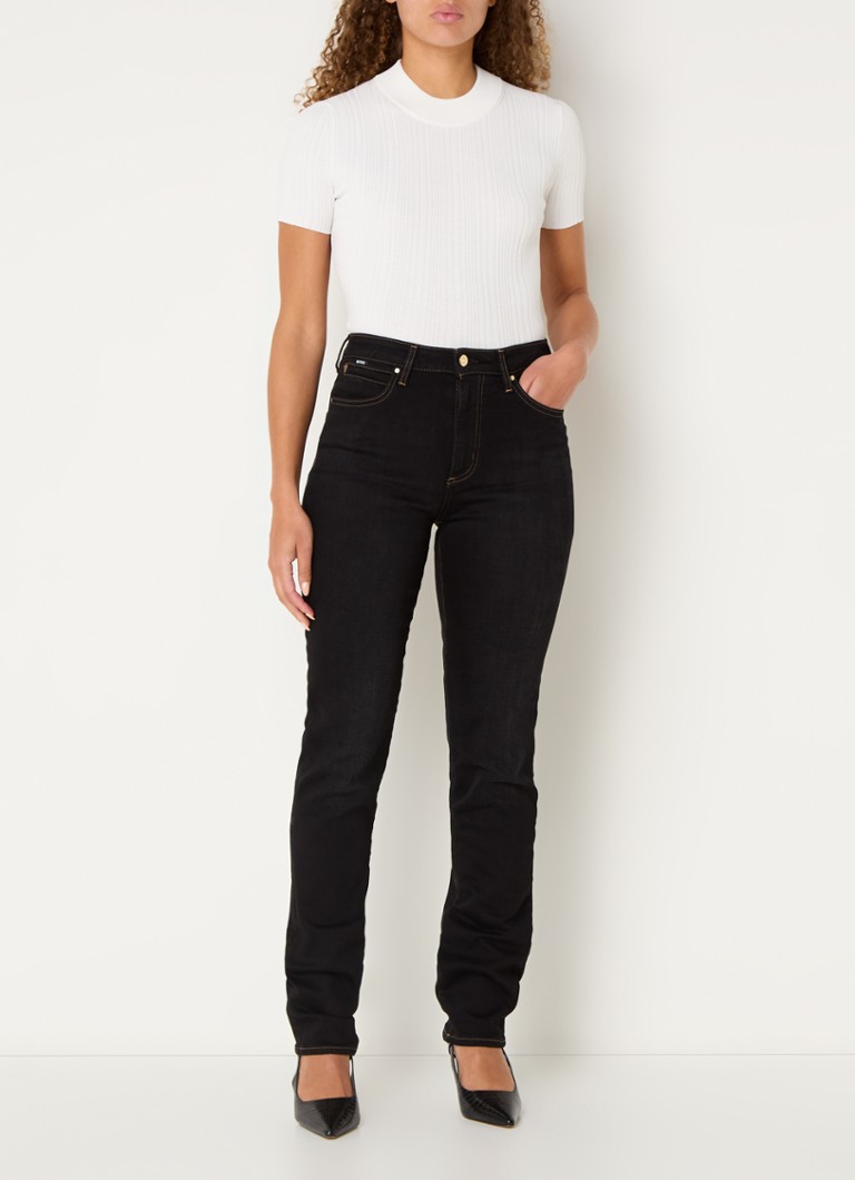 Blugi HUGO BOSS State cu talie înaltă, croială skinny, culoare spălată
