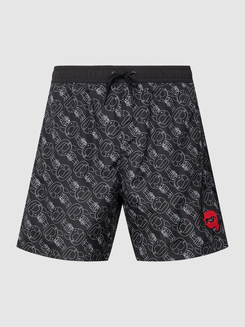 Badehose mit Label-Applikation Modell 'IKONIK' in schwarz