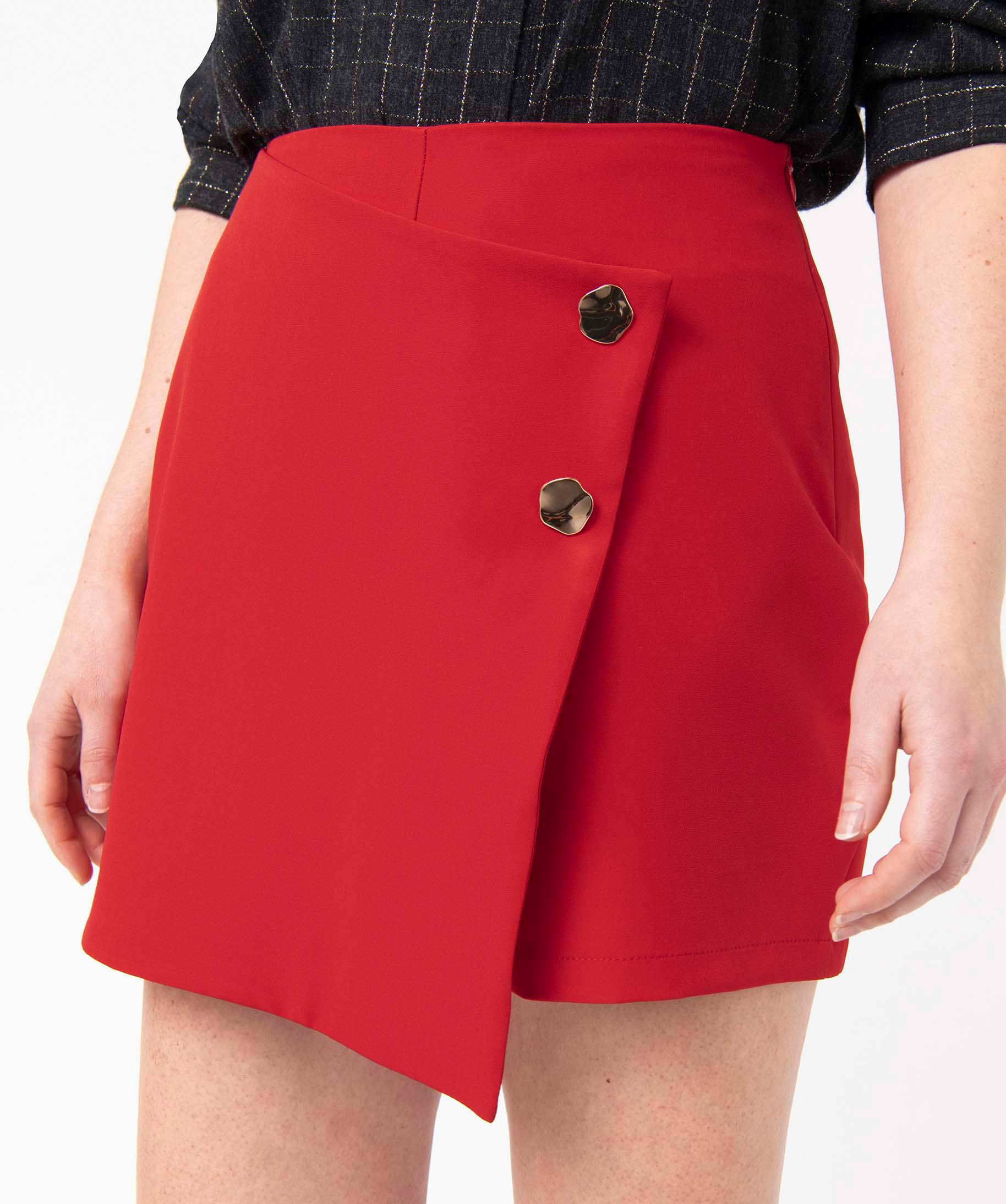 Short-jupe femme avec boutons fantaisie rouge | GEMO