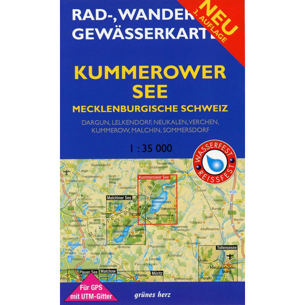 Rad-, Wander- und Gewässerkarte Kummerower See - Mecklenburgische Schweiz 1:35.000. - Fahrradkarte