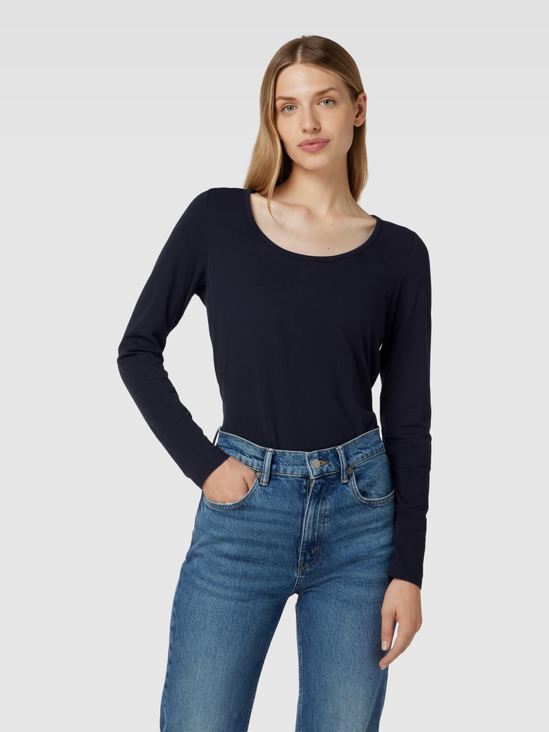 Longsleeve mit U-Ausschnitt Modell 'Basic' in marineblau