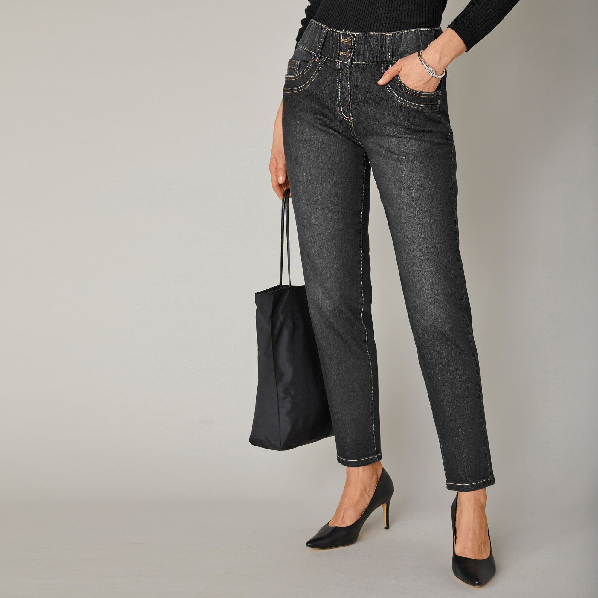 Jean mom taille élastiquée stretch