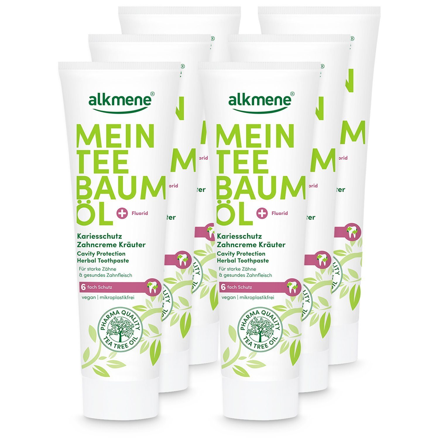 alkmene Zahnpasta 6x Teebaumöl Kariesschutz Zahncreme Kräuter - Zahnpasta 6fach Schutz, (6-St)