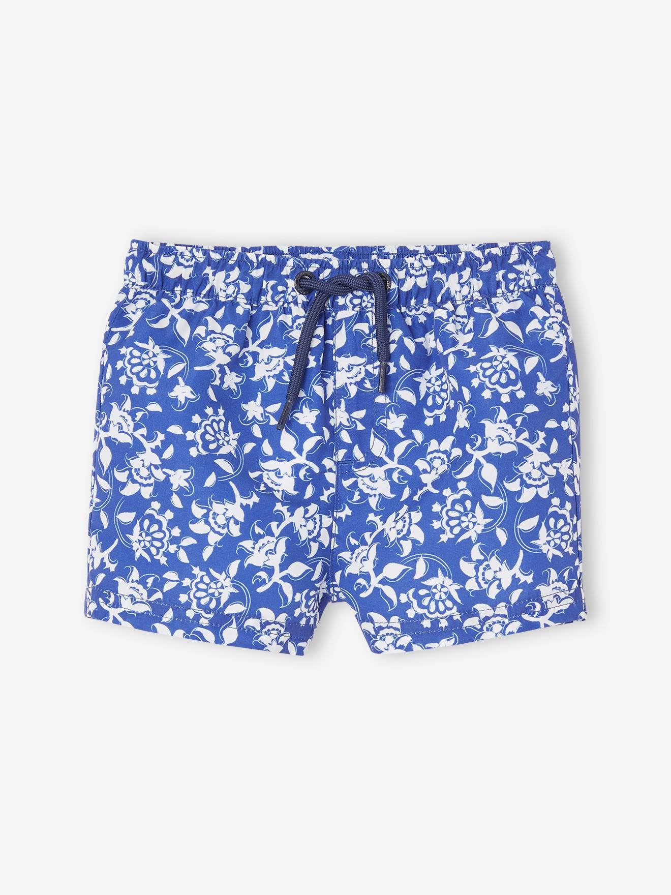 Vertbaudet Capsule Bademode Team Familie: Baby Badeshorts Oeko-Tex - blau/weiß geblümt
