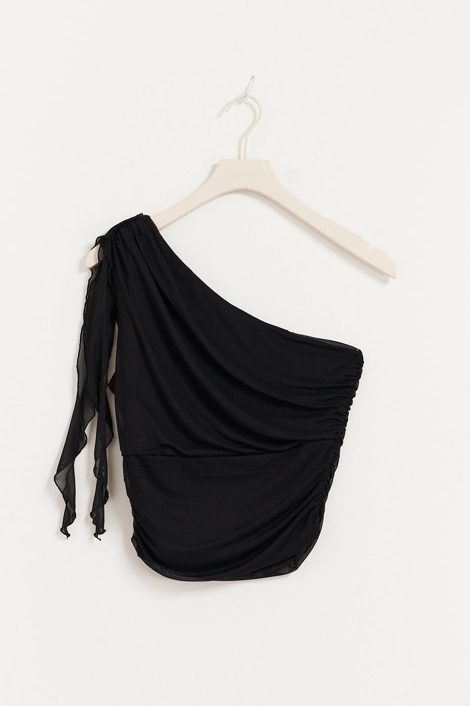One shoulder ruched mesh top