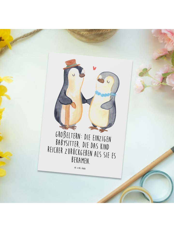 Mr. & Mrs. Panda Postkarte Großeltern Babysitter mit Spruch in Weiß günstig kaufen onesize