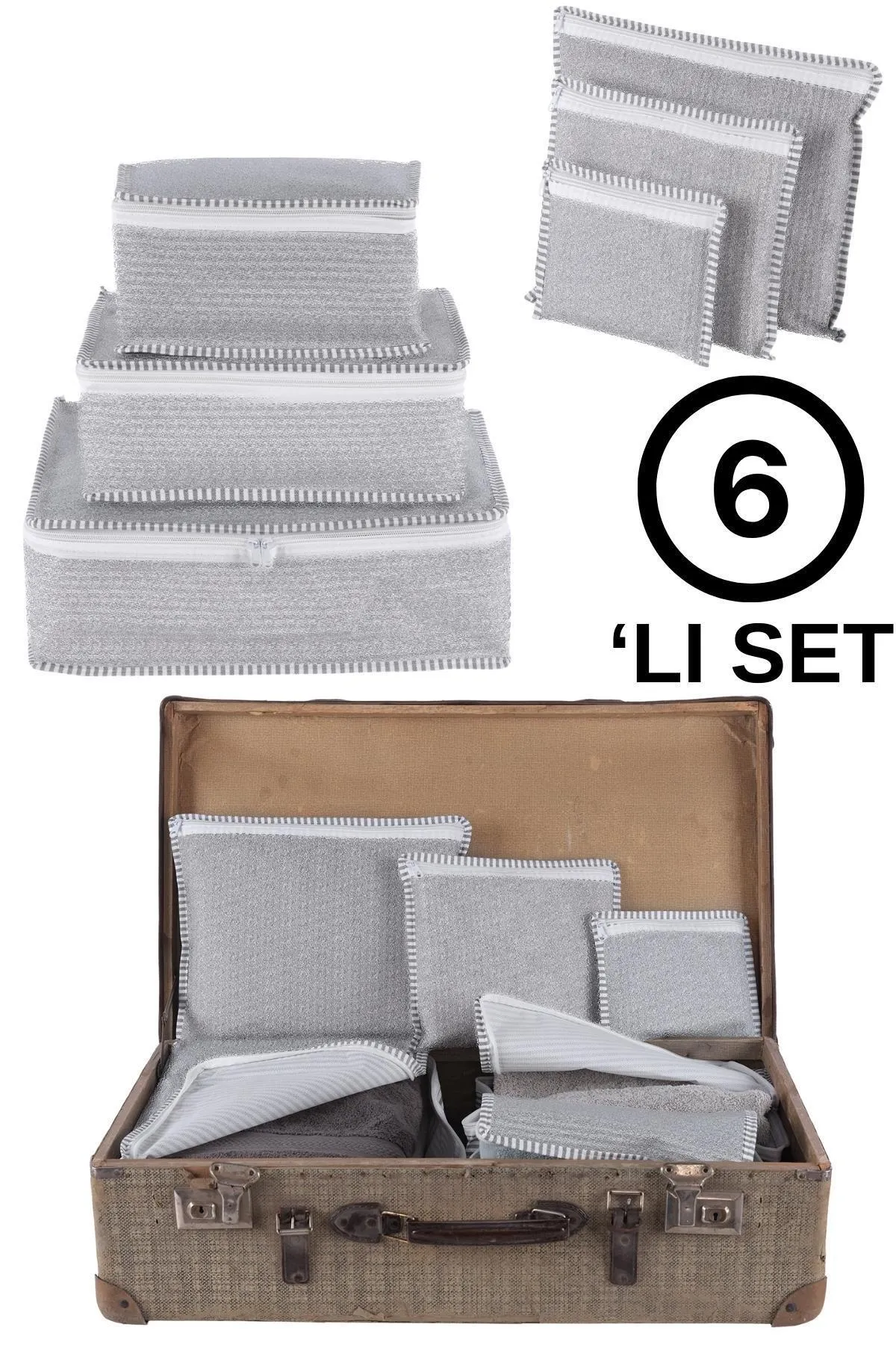 Zeynep Tekstil  Reisen| Koffer Organizer Set 6-teilig| Koffer Organizer Grau