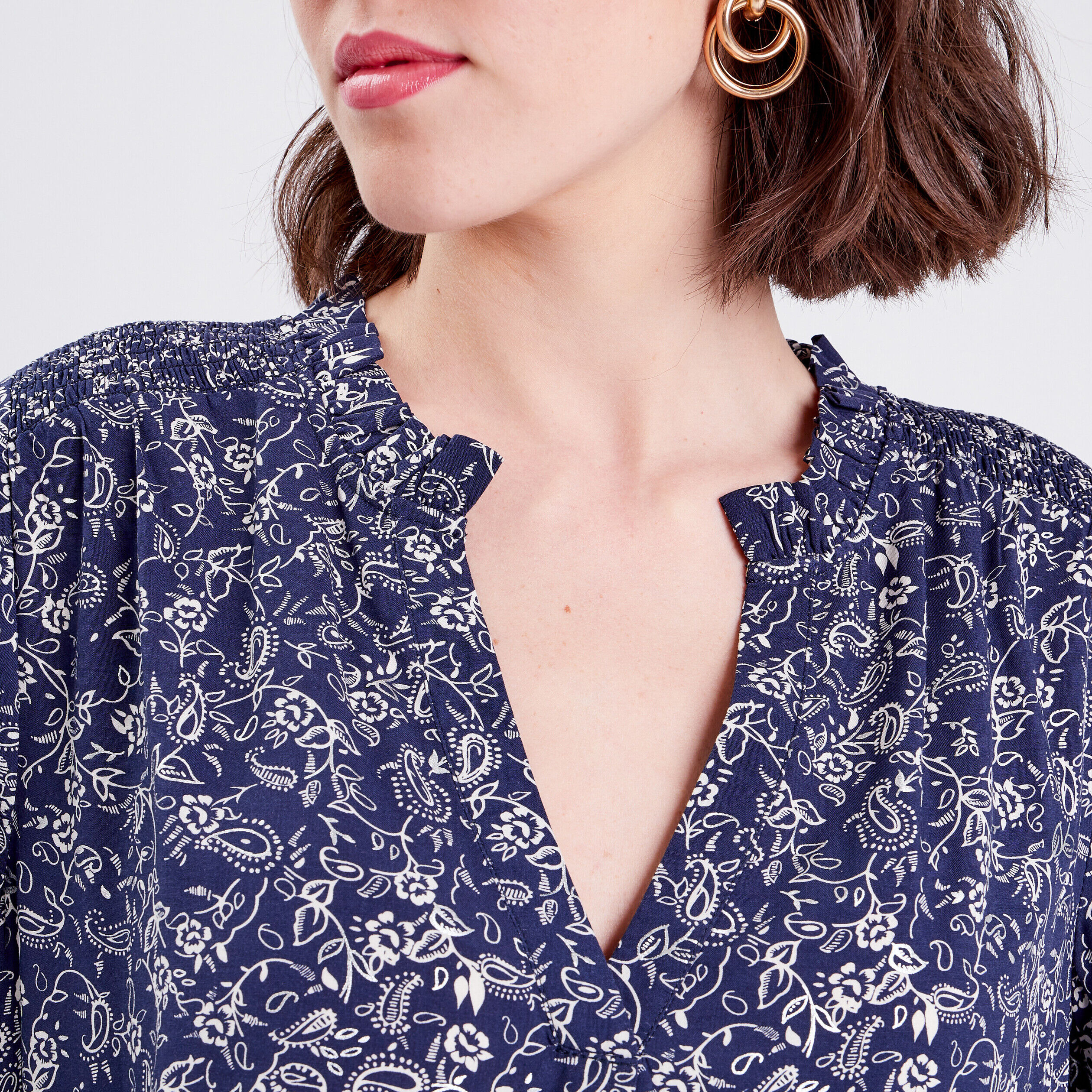 Blouse manches longues bleu marine femme | Cache Cache
