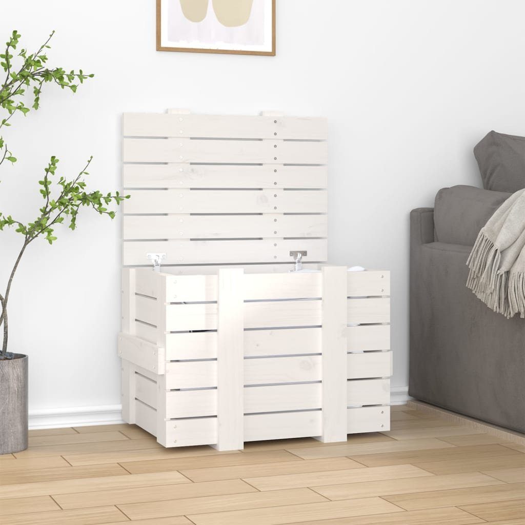 vidaXL Aufbewahrungsbox Truhe Weiß 58x40,5x42 cm Massivholz Kiefer (1 St)