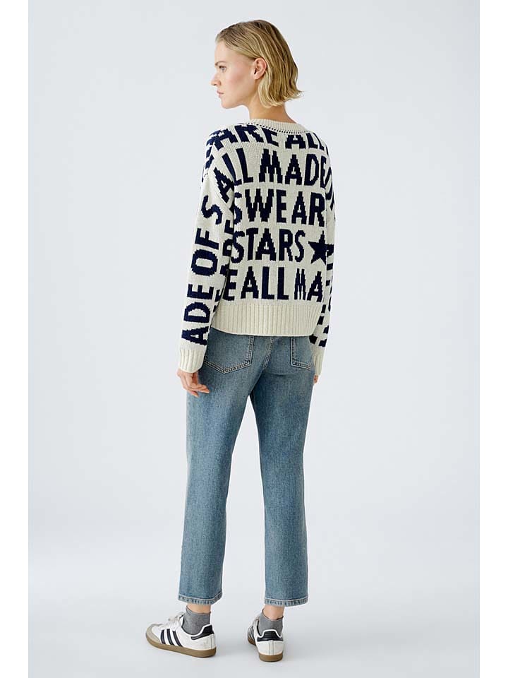 Oui Pullover in Creme/ Dunkelblau günstig kaufen