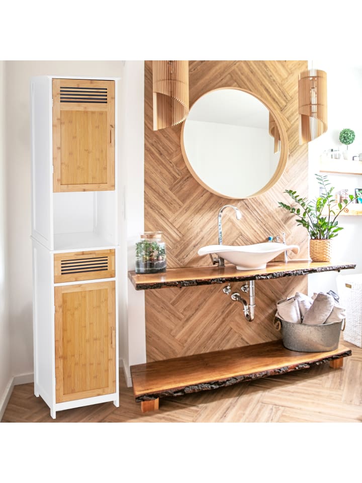 relaxdays Badschrank in Weiß/Braun - (B)39 x (H)180 x (T)30 cm günstig kaufen onesize