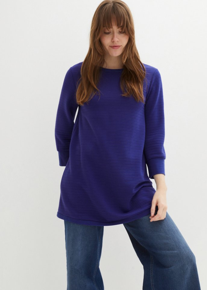 Langes Sweatshirt Tunika mit Struktur in A-Line, 3/4 Arm
