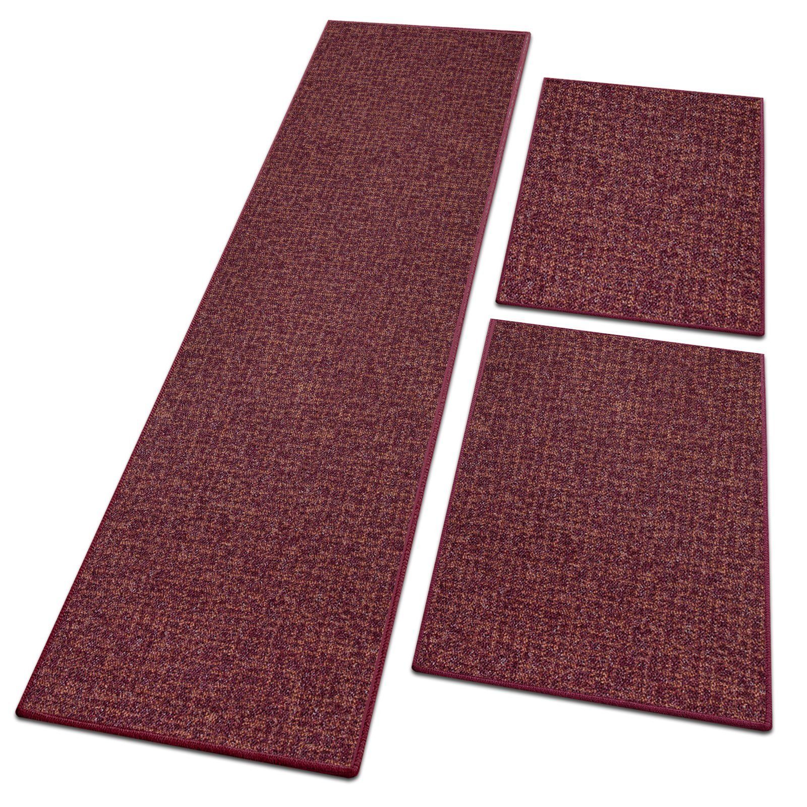 Bettumrandung Bermuda Rot, 3 Größen, Teppichläufer, ideal im Schlafzimmer Floordirekt, Höhe 7 mm, (3-tlg)