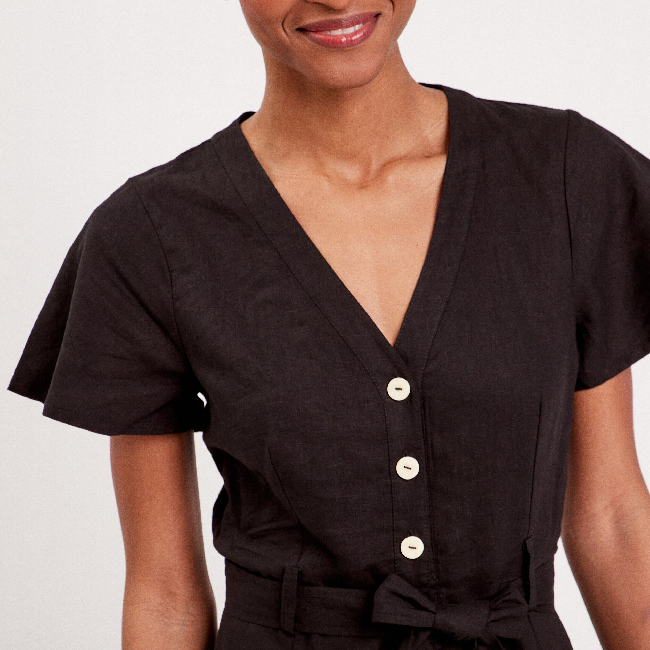 Robe boutonnée à manches courtes noir femme | Cache Cache