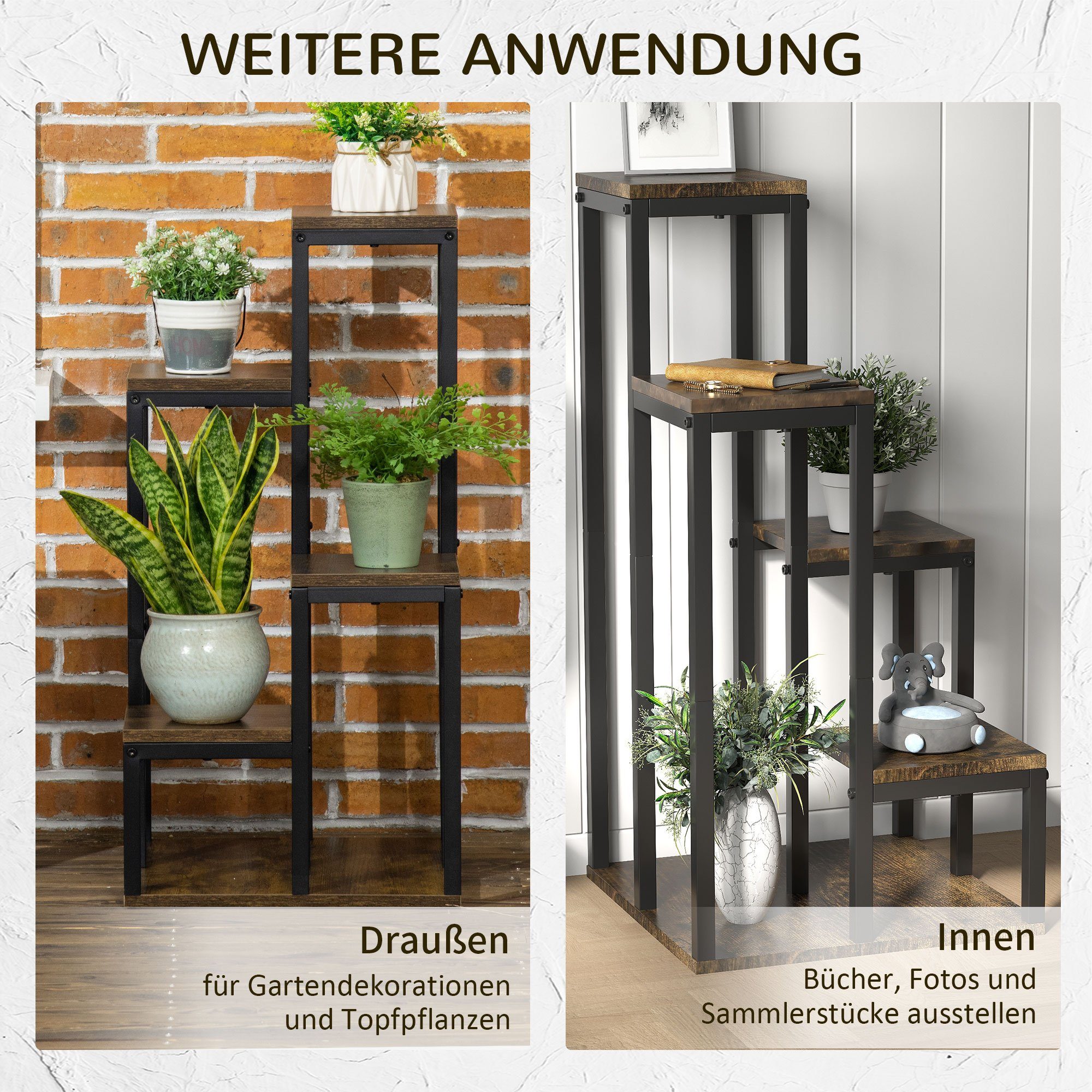 Outsunny Pflanzentreppe mit 4 Ebenen (Set, 1 St., 1 x Blumenständer), Tiger-Optik