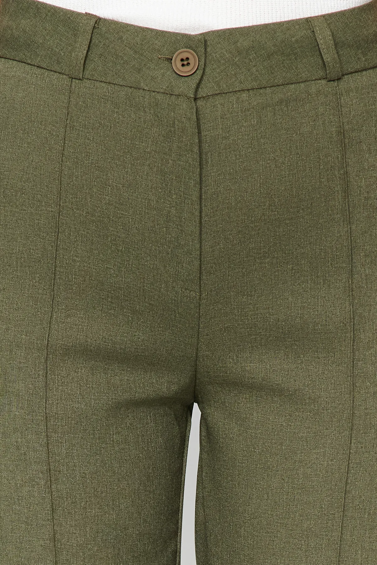 Trendyol Collection  Khakifarbene, gerade geschnittene, gerippte Webhose mit hoher Taille TWOAW24PL00274