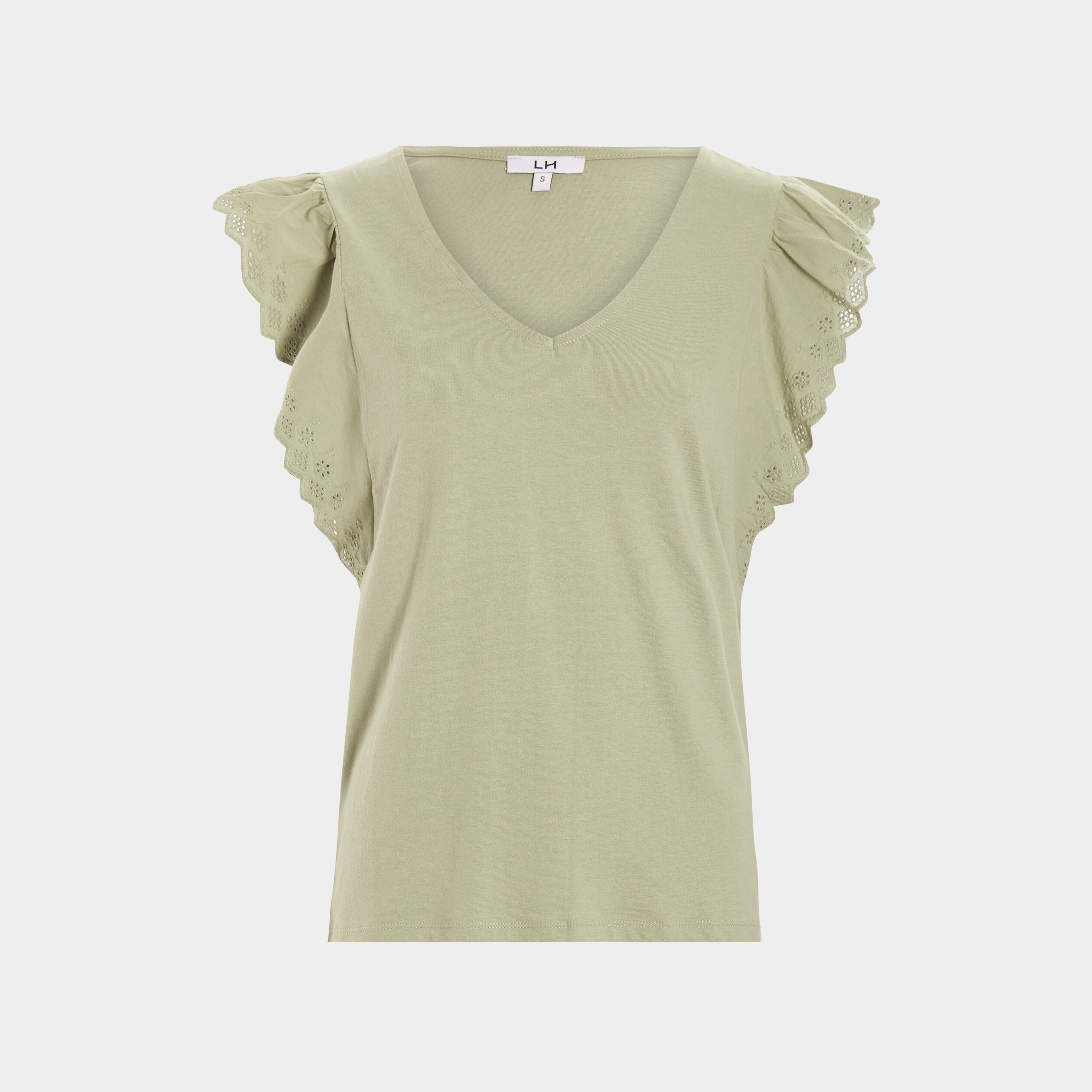 T-shirt manches courtes volantées vert kaki femme | La Halle