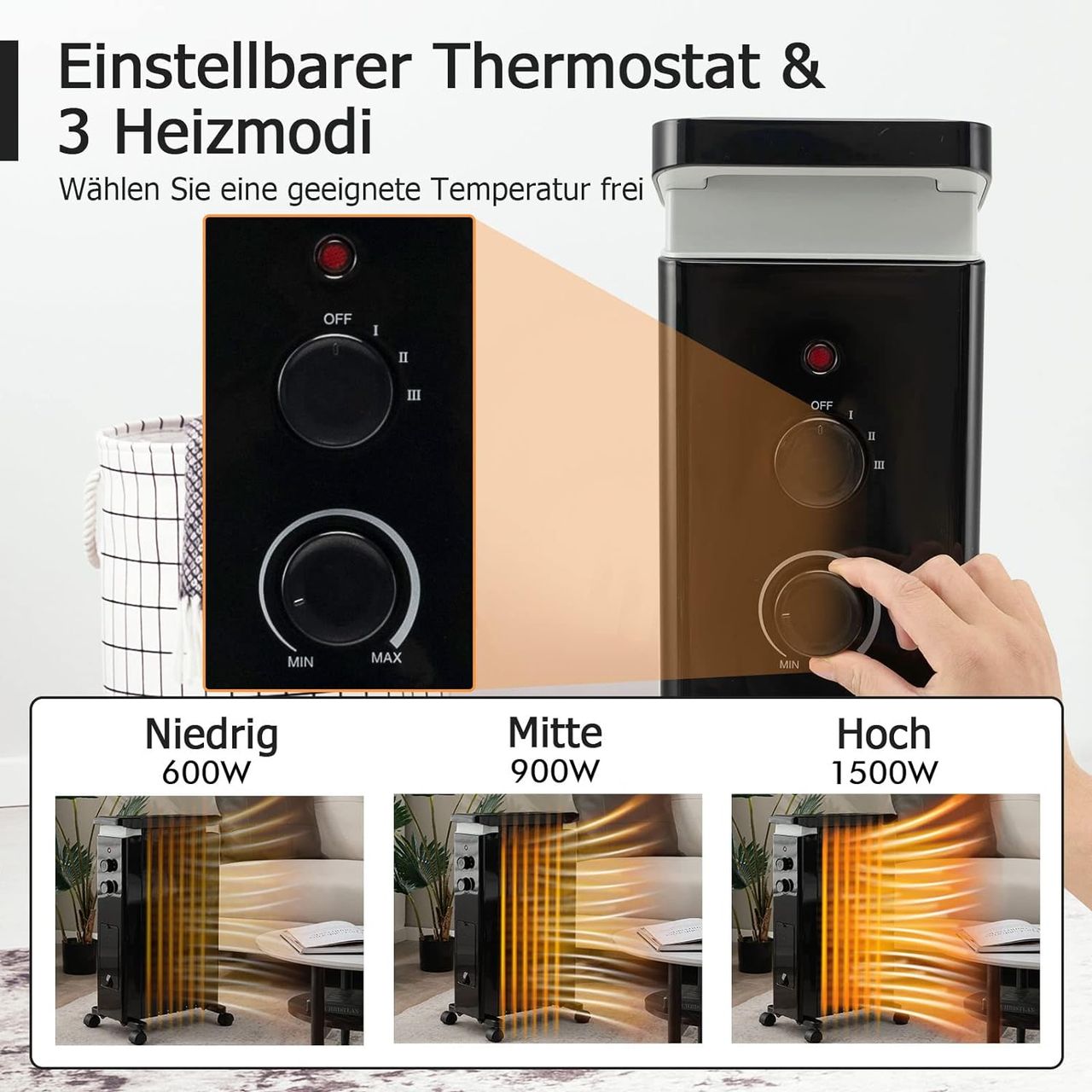 Costway 1500W Ölradiator 7 Rippen Heizkörper 5-35