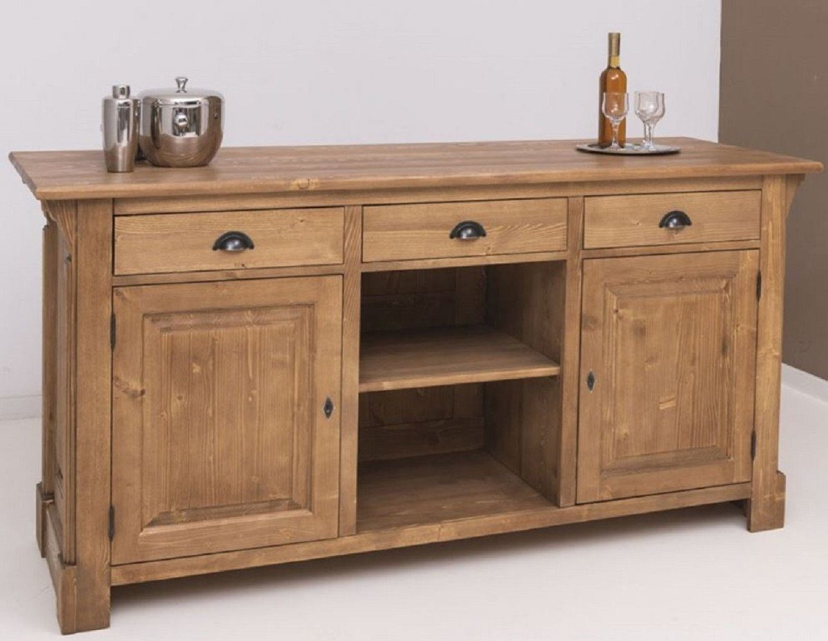 Casa Padrino Barschrank Landhausstil Bar Theke Hellbraun 191 x 68 x H. 95 cm - Massivholz Thekentisch - Bartisch - Massivholz Bar Möbel im Landhausstil