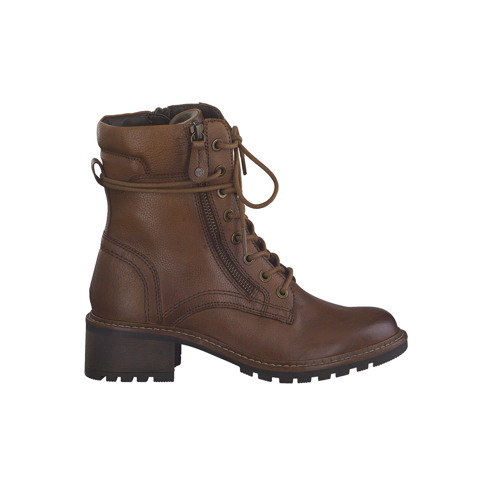 Bottines montantes lacets zippées dessus cuir